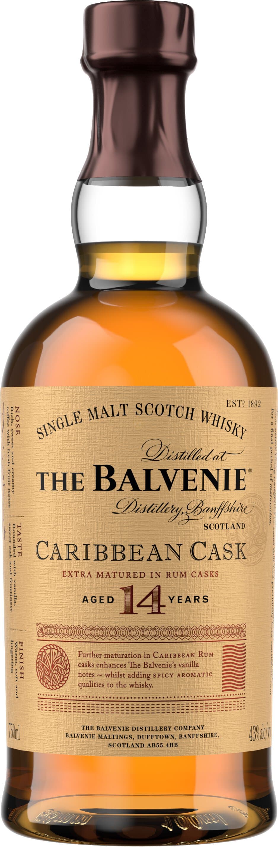 Balvenie 14yr Caribbean Cask Single Malt Scotch, 750mL