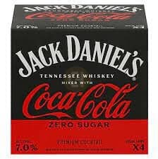 Jack Daniel's And Coca Cola Zero Sugar RTD Cocktail Cans, 355mL