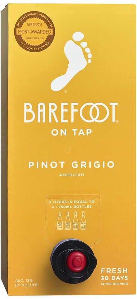 Barefoot Cellars On Tap Pinot Grigio White Wine Box Wine, 3L