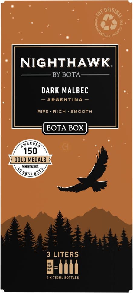 Nighthawk by Bota Box Dark Malbec Red Wine, 3L (4 x 750ml Glass Bottles), 13.5% ABV, 3L