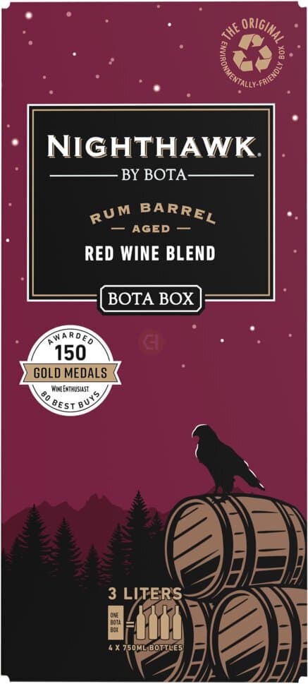 Nighthawk by Bota Box Rum Barrel Aged Red Wine Blend, California, 3L (4 x 750mL Glass Bottles), 13.5% ABV, 3L