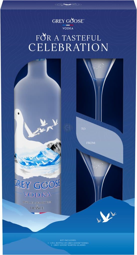 Grey Goose Vodka Gift Pack With Two Branded Martini Glasses, 1.75L
