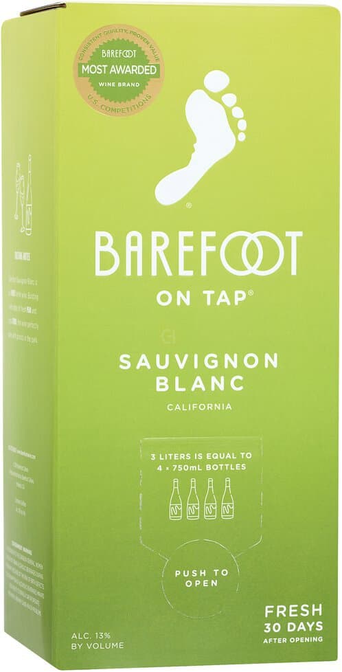 Barefoot Cellars On Tap Sauvignon Blanc White Wine Box Wine, 3L